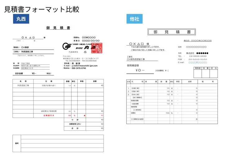 見積書記載例の比較